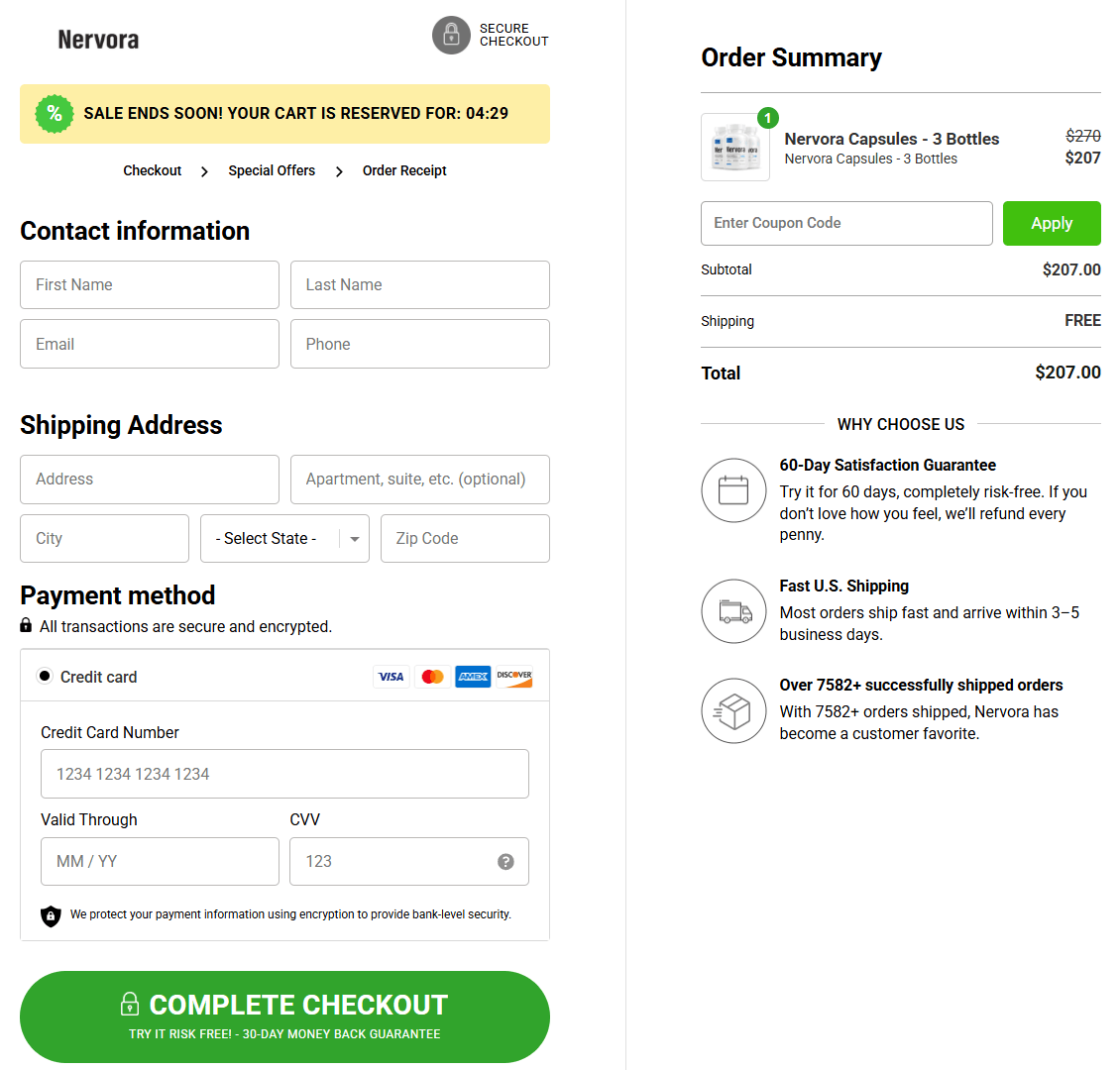 Nervora order page